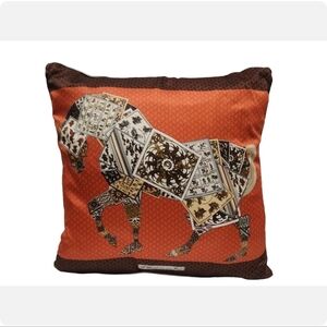 HERMES PARIS "A CHEVAL SUR MON CARRE Equestrian Silk Scarf Square Pillow Cover